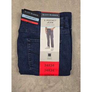 Scott Barber 5 Pocket Jean Mens 34X34 Dark Blue Straight Fit Stretch Denim